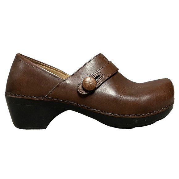 Dansko Solstice Brown Leather Split Toe Strap Clog Shoes Womens Size 37 US 6.5-7 - Picture 1 of 10